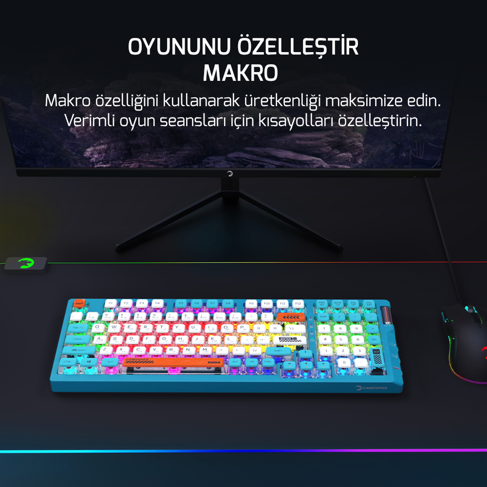 GamePower Sense RGB Wireless/Bluetooth/Kablolu Mekanik Red Switch Gaming Klavye