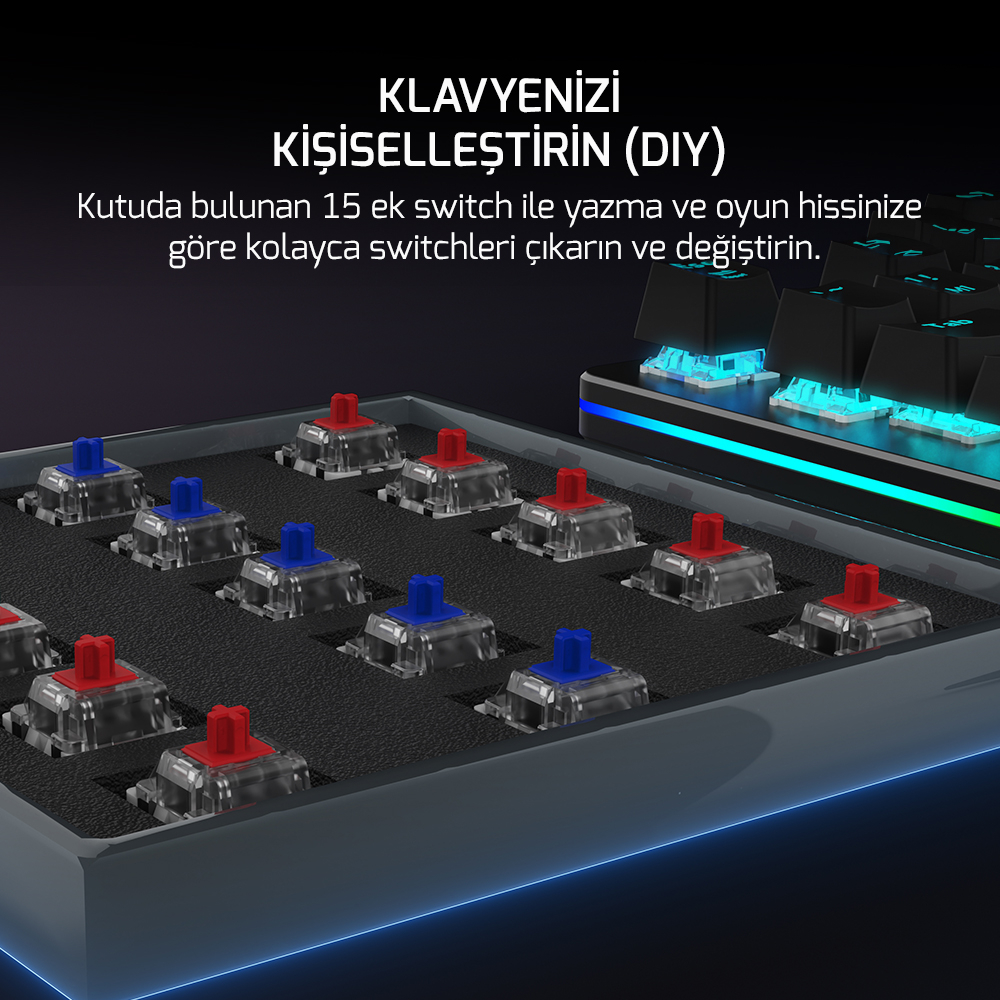 GamePower Calypso V2 RGB Optik Su ve Toza Dayanıklı Mekanik Red Switch USB DIY Gaming Klavye