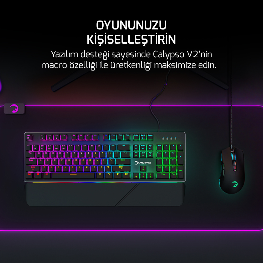 GamePower Calypso V2 RGB Optik Su ve Toza Dayanıklı Mekanik Red Switch USB DIY Gaming Klavye