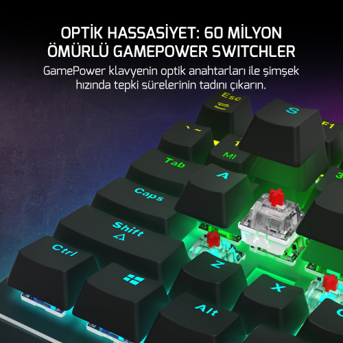 GamePower Calypso V2 RGB Optik Su ve Toza Dayanıklı Mekanik Red Switch USB DIY Gaming Klavye