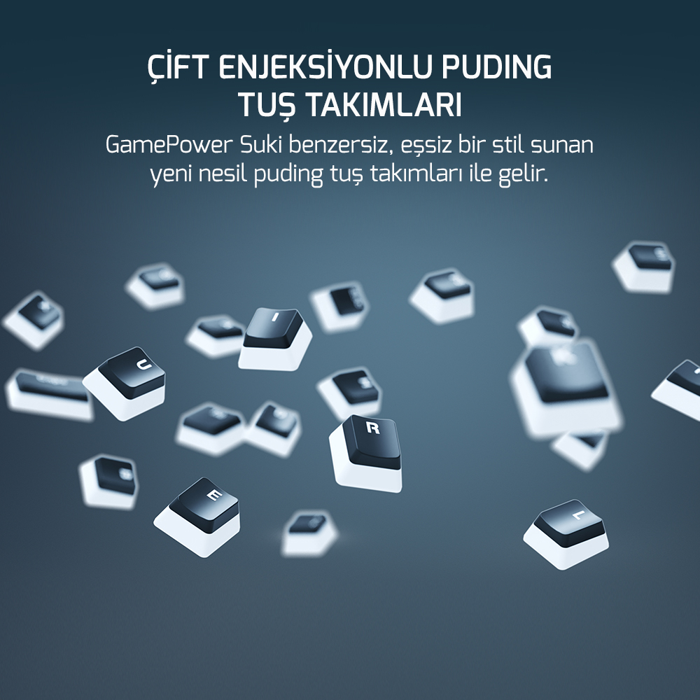GamePower Suki Mekanik Mavi Switch Puding Keycaps Türkçe Q 104 Tuş USB Gaming Klavye