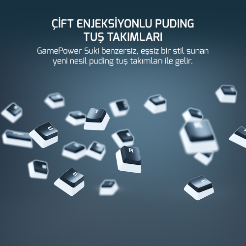 GamePower Suki Mekanik Mavi Switch Puding Keycaps Türkçe Q 104 Tuş USB Gaming Klavye