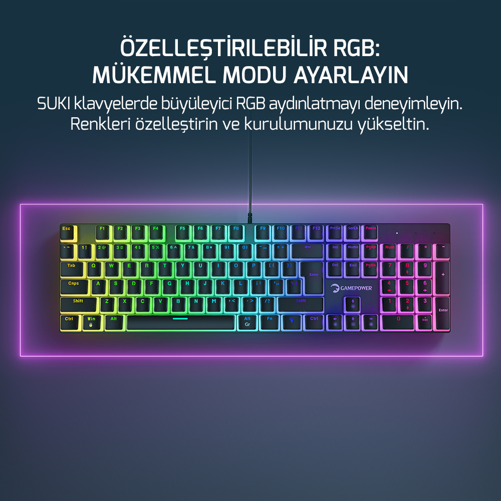 Gamepower Suki Mekanik Kırmızı Switch Puding Keycaps Türkçe Q 104 Tuş USB Gaming Klavye