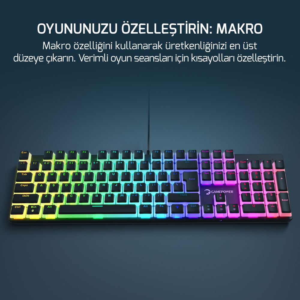 Gamepower Suki Mekanik Kırmızı Switch Puding Keycaps Türkçe Q 104 Tuş USB Gaming Klavye