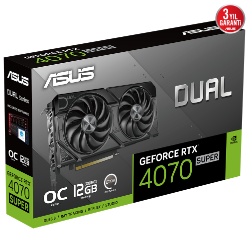 ASUS Dual GeForce RTX 4070 SUPER EVO OC 12GB  DUAL-RTX4070S-O12G-EVO GDDR6X 192Bit DX12 DLSS 3 Gaming (Oyuncu) Ekran Kartı