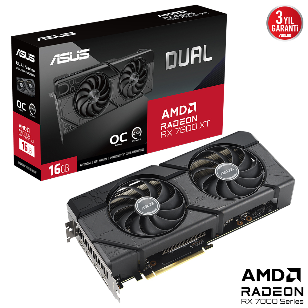 ASUS Dual Radeon RX 7800 XT OC DUAL-RX7800XT-O16G AMD 16GB GDDR6 256Bit Gaming (Oyuncu) Ekran Kartı