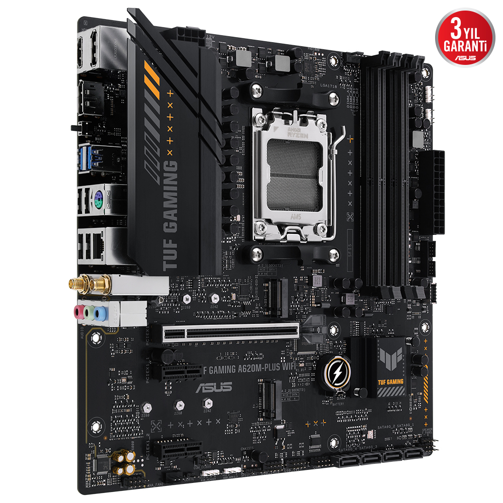 ASUS TUF Gaming A620M-PLUS WIFI AMD A620 Soket AM5 DDR5 6400(OC)MHz mATX Anakart
