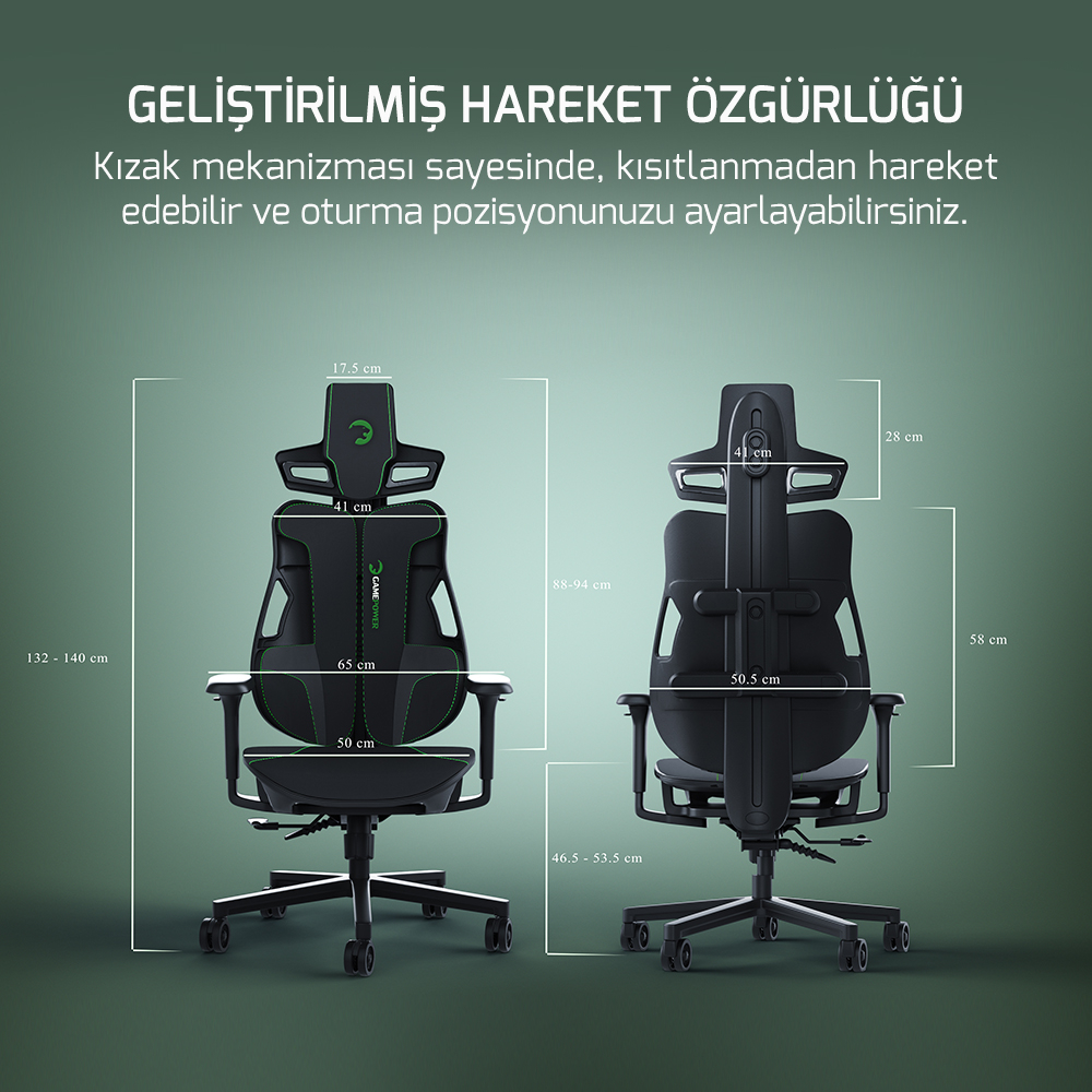 GamePower Emperor Siyah/Yeşil Gaming (Oyuncu) Koltuk