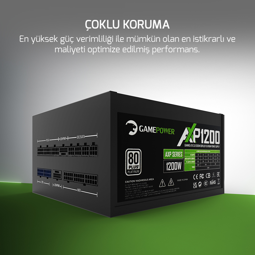 GamePower AXP-1200 14CM 1200W Platinum 80+ ATX 3.0 PCI-E 5.0 Power Supply - 5 Yıl Garantili