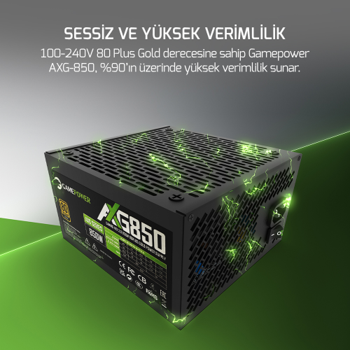 GamePower AXG-850 14CM 850W Gold  80+ ATX 3.1 PCI-E 5.1 Power Supply - 5 Yıl Garantili