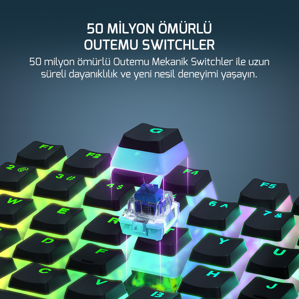 GamePower Suki TKL Mekanik Blue Outemu Switch Puding Keycaps İngilizce Q USB Gaming Klavye