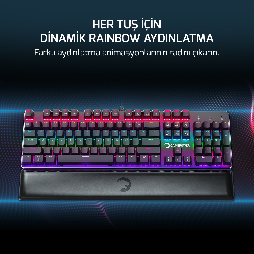 GamePower Ogre Rainbow 60M Red Switch Türkçe Q USB Mekanik Gaming Klavye - 3 Yıl Garantili