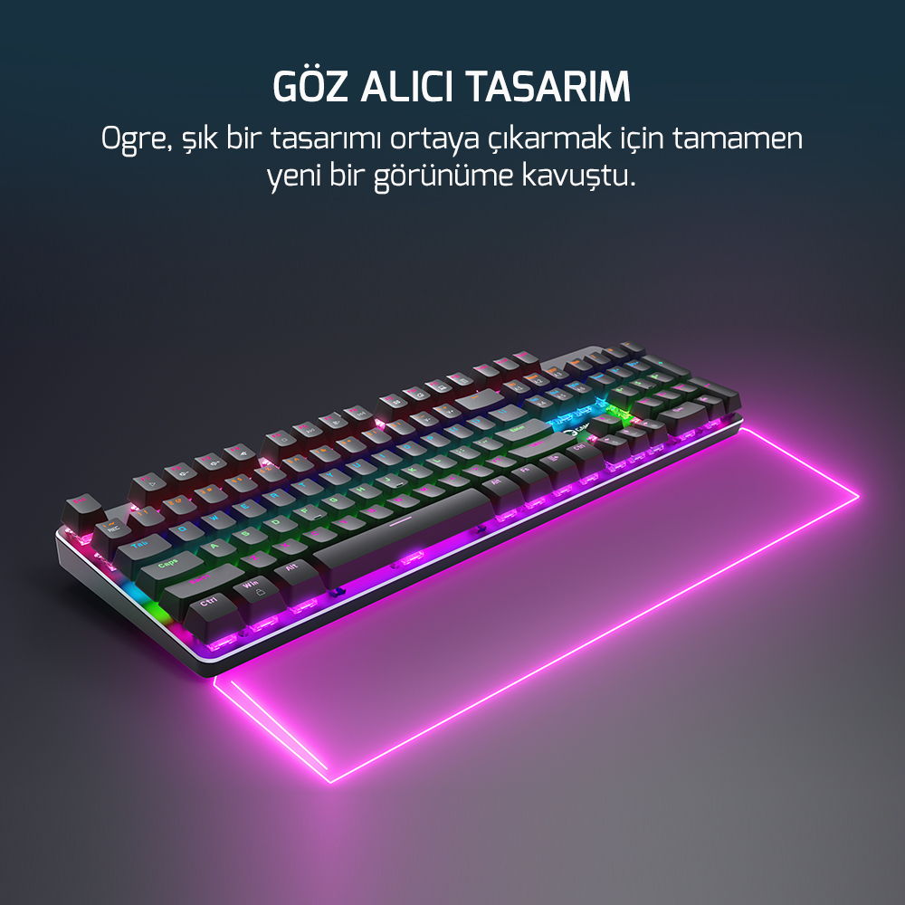 GamePower Ogre Rainbow 60M Red Switch Türkçe Q USB Mekanik Gaming Klavye - 3 Yıl Garantili