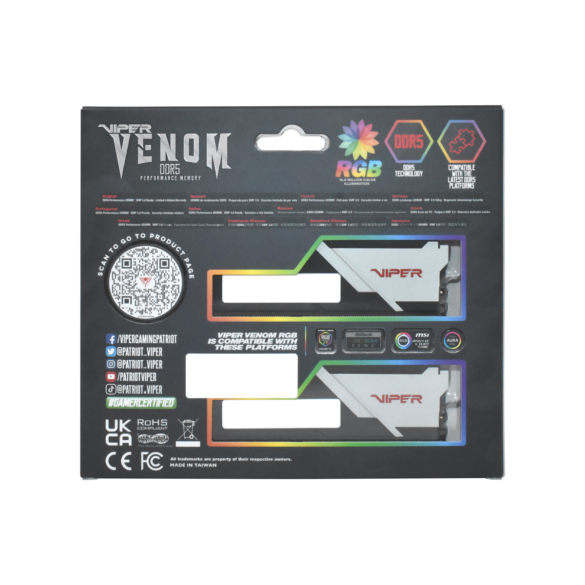 Patriot Viper Venom RGB PVVR532G680C34K 32GB (2x16GB) DDR5 6800MHz CL34 Gaming Ram (Bellek)