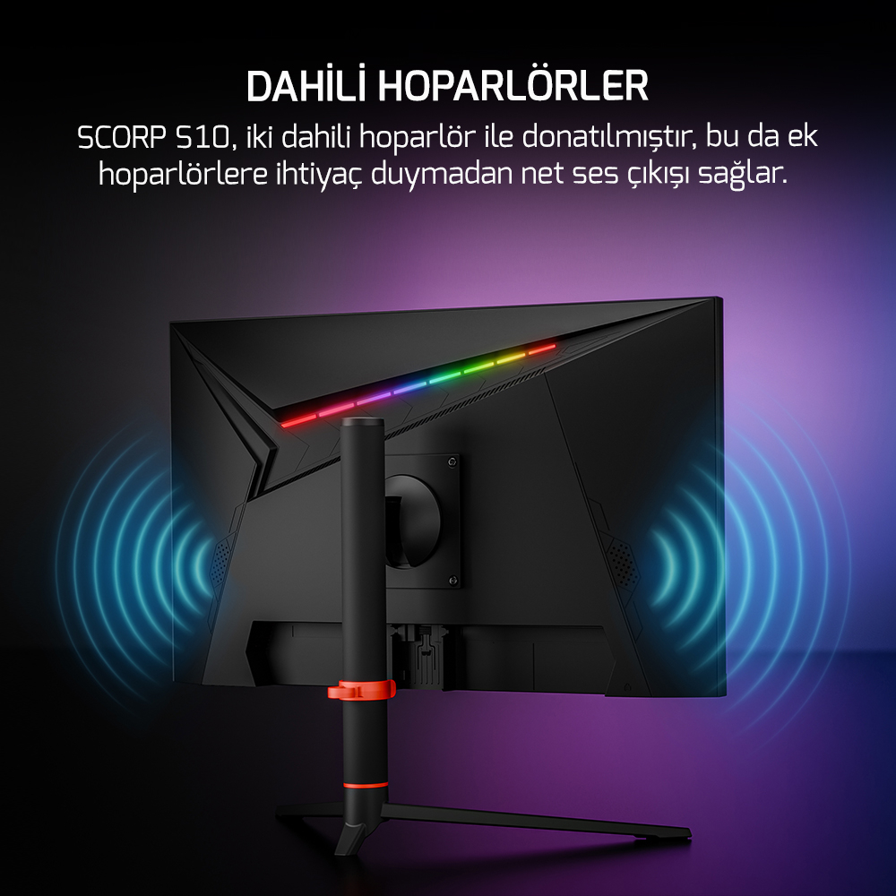 GamePower 24.5″ Scorp S10 RGB 500HZ 0.2MS FHD Flat FAST IPS Pivot HDR400 Speaker Gaming Monitör (Sıfır Ölü Piksel Garantili)