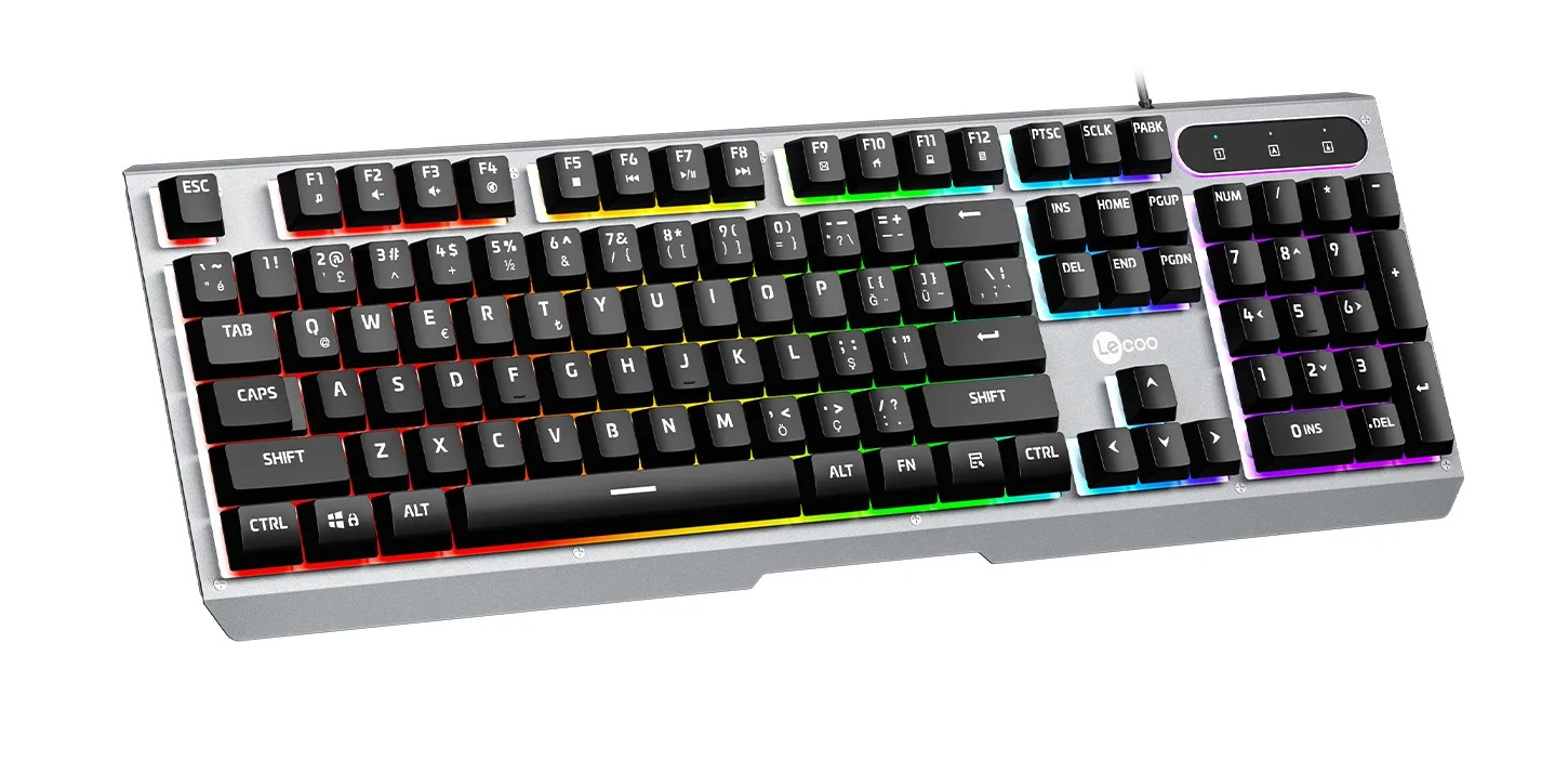 Lenovo Lecoo KB121 Rainbow Mekanik Hisli Membran Türkçe Q Gri Gaming (Oyuncu) Klavye