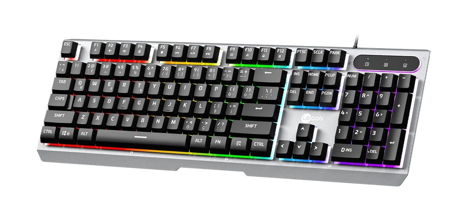 Lenovo Lecoo KB121 Rainbow Mekanik Hisli Membran Türkçe Q Gri Gaming (Oyuncu) Klavye