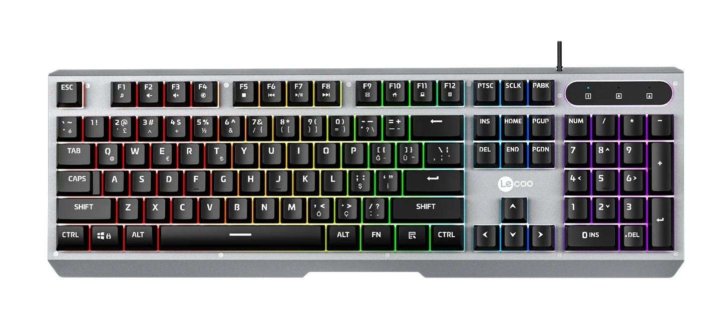 Lenovo Lecoo KB121 Rainbow Mekanik Hisli Membran Türkçe Q Gri Gaming (Oyuncu) Klavye