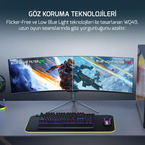 GamePower WQ49 49'' 1ms 144Hz Curved DFHD 3840*1080 Gaming Monitör (Sıfır Ölü Piksel Garantili)