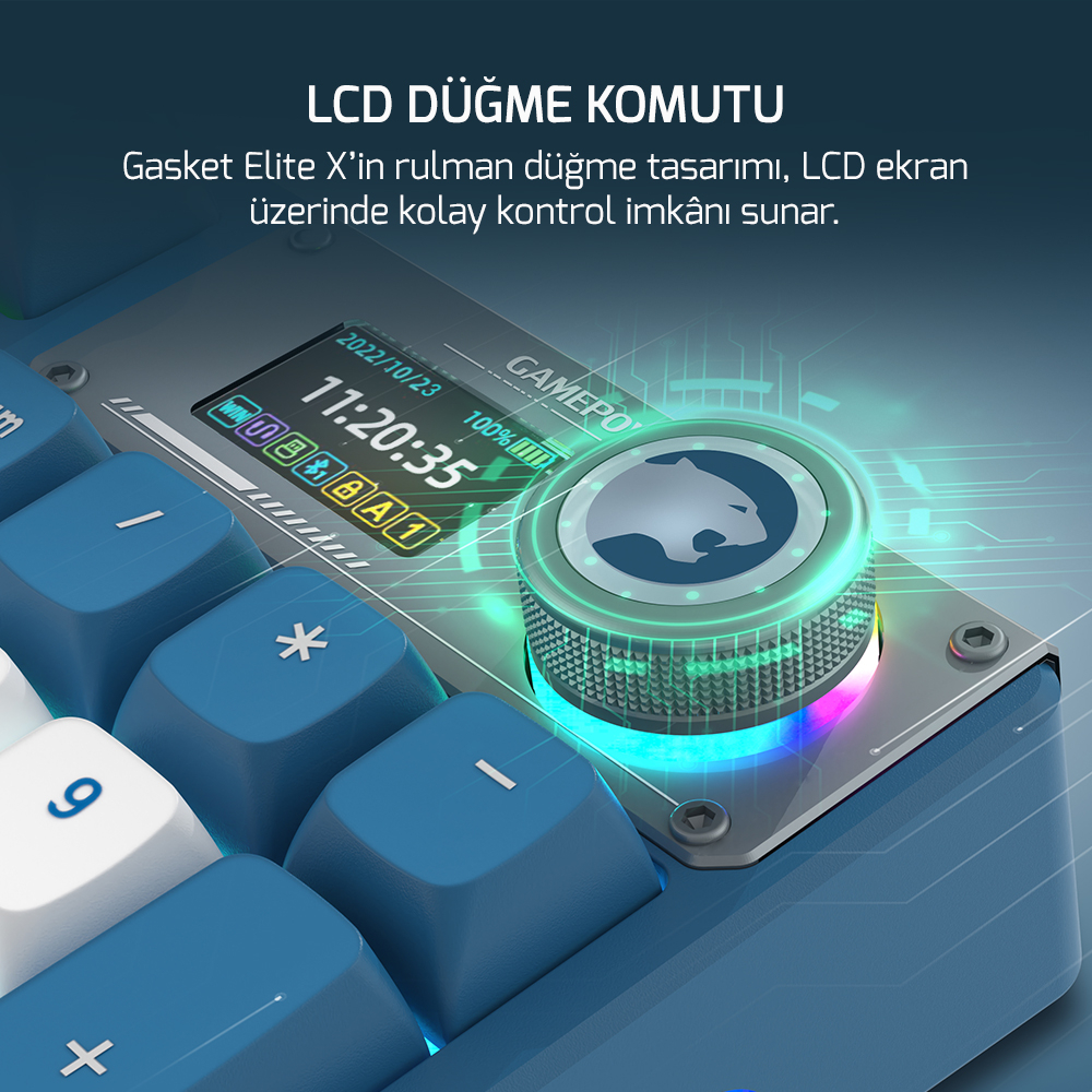 GamePower Gasket Elite X RGB Wireless/Bluetooth/Kablolu Mekanik Hot-Swap Yağlı Switch Gasket Gaming Klavye