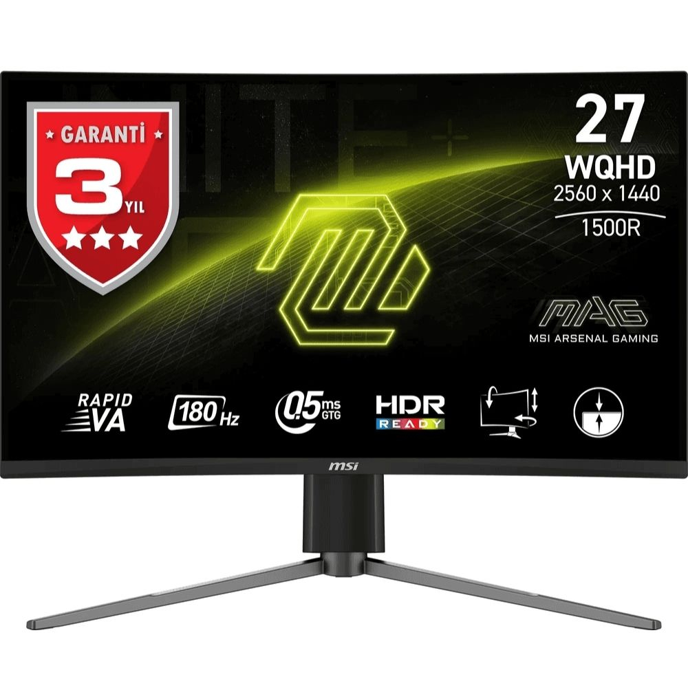 MSI MAG 27CQ6PF 27″ 180Hz 0,5ms Adaptive- Sync WQHD Rapid VA Curved Gaming (Oyuncu) Monitör