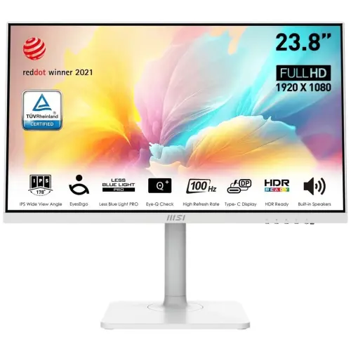 MSI MODERN MD2412PW 23.8″ 100Hz 1MS Adaptive-Sync FHD Flat IPS Pivot Beyaz Type-C Monitör