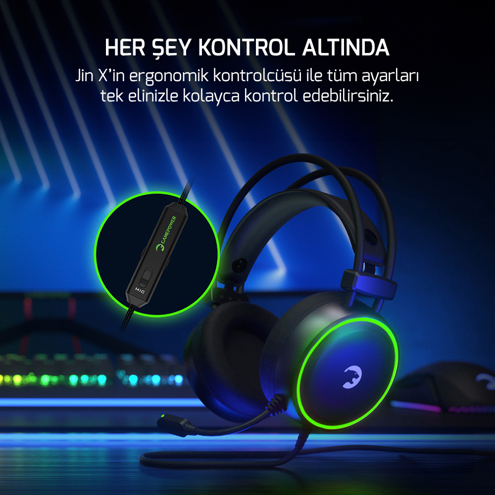 GamePower Jin X ENC 3.5mm Gaming Kulaklık (2*3.5mm Jak Dönüştürücü Kablo Hediyeli)