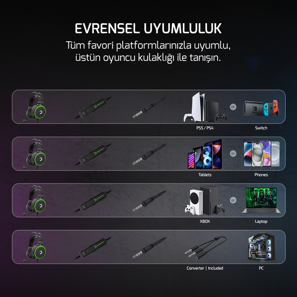GamePower Jin X ENC 3.5mm Gaming Kulaklık (2*3.5mm Jak Dönüştürücü Kablo Hediyeli)