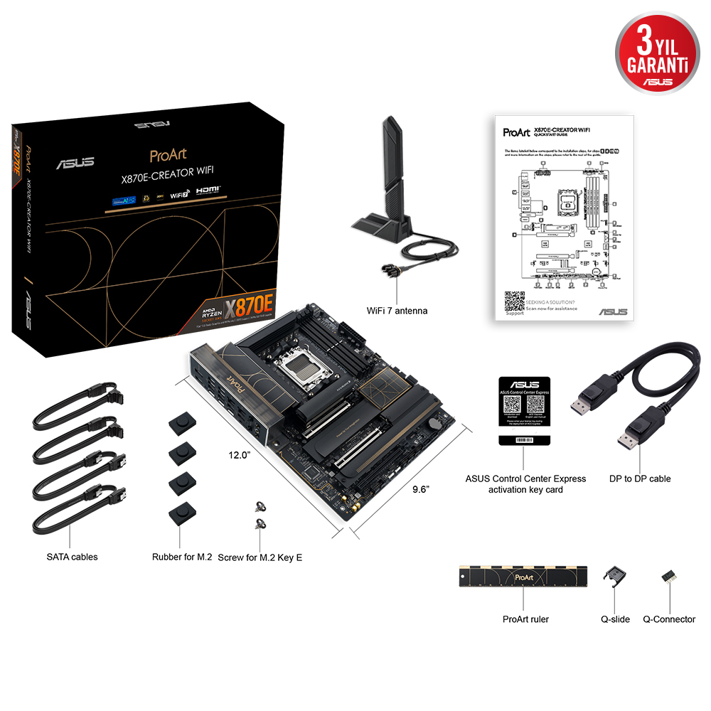 ASUS PROART X870E-CREATOR WIFI AMD X870E Soket AM5 DDR5 8000+(OC)MHz ATX Gaming (Oyuncu) Anakart