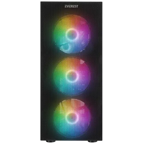Everest Faced V1 Mesh Siyah Temperli Camlı 4x12cm Sabit Rainbow Fanlı ATX Mid-Tower Gaming (Oyuncu) Kasası