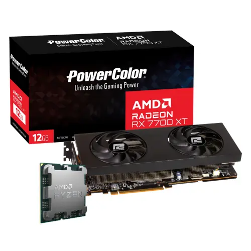 AMD Ryzen 5 7600 İşlemci + POWERCOLOR RADEON RX7700XT 12G-P 12GB GDDR6 192Bit Ekran Kartı