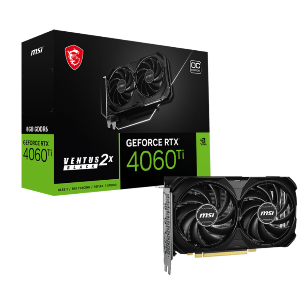 MSI GeForce RTX 4060 Ti 8G VENTUS 2X BLACK E1 OC GDDR6X 192BIT DX12 DLSS3 Gaming (Oyuncu) Ekran Kartı