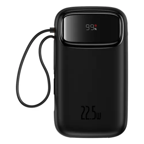 Baseus Q Pow 2 Dijital Ekranlı 22.5W 10.000 mAh Dual Kablolu Powerbank Siyah