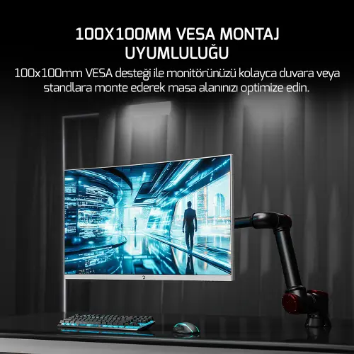 GamePower Vivid F20 27″ 1500R Curved RGB Beyaz 120Hz 1ms FHD Va Panel 2x2W Speaker Gaming Monitör (Sıfır Ölü Piksel Garantili)
