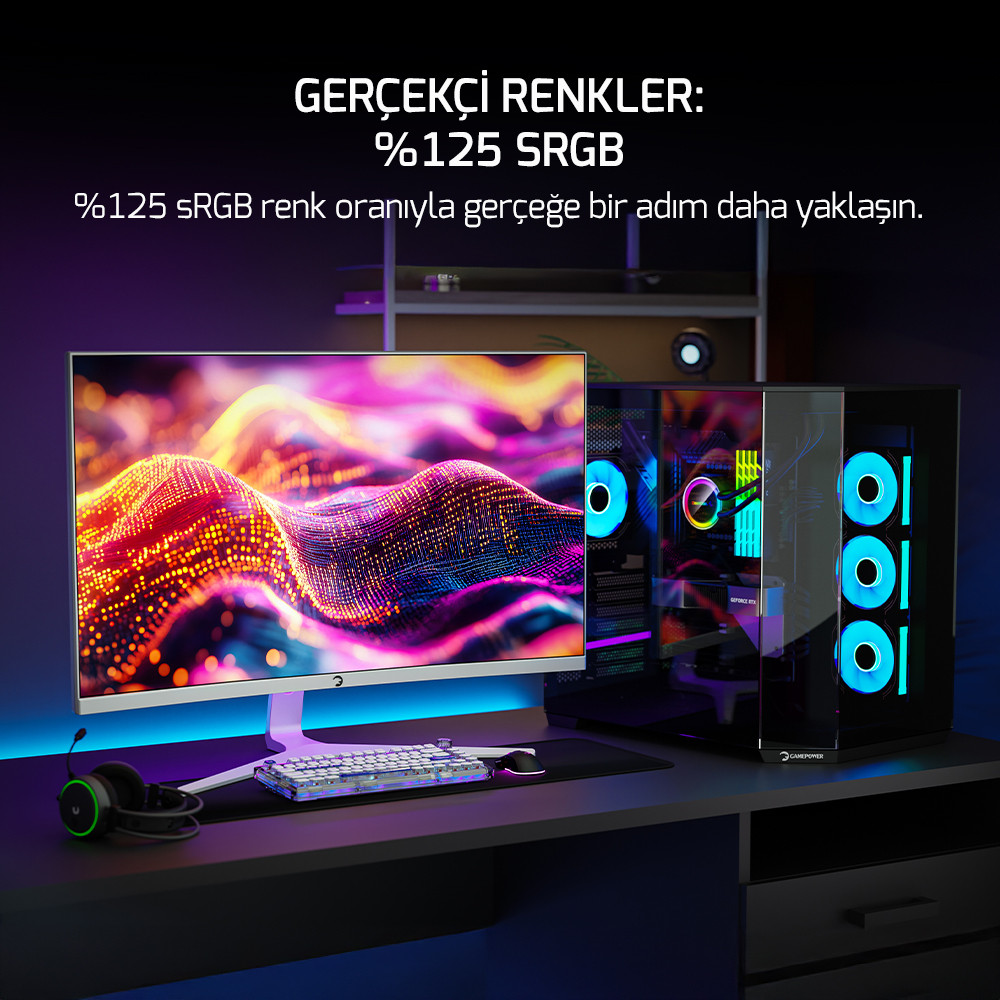 GamePower Vivid F20 27″ 1500R Curved RGB Beyaz 120Hz 1ms FHD Va Panel 2x2W Speaker Gaming Monitör (Sıfır Ölü Piksel Garantili)