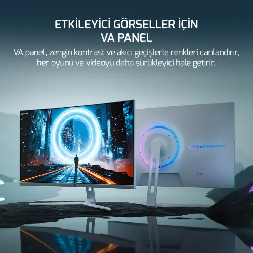 GamePower Vivid F20 27″ 1500R Curved RGB Beyaz 120Hz 1ms FHD Va Panel 2x2W Speaker Gaming Monitör (Sıfır Ölü Piksel Garantili)