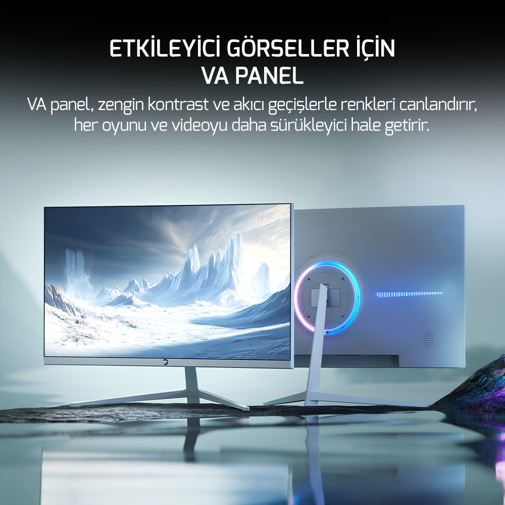 GamePower Vivid T40 24″ 1800R Curved RGB Beyaz 180Hz 0.5ms FHD Va Panel 2x2W Speaker Gaming Monitör (Sıfır Ölü Piksel Garantili)