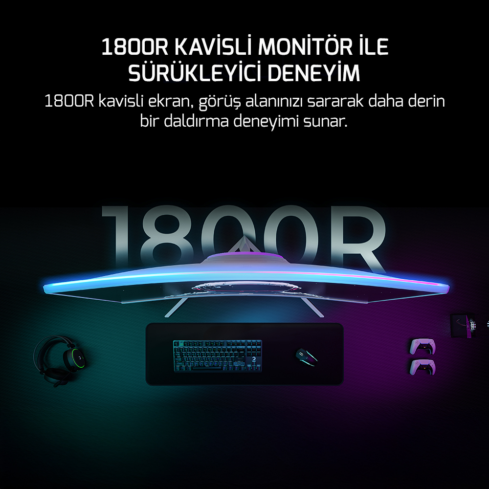 GamePower Vivid T40 24″ 1800R Curved RGB Beyaz 180Hz 0.5ms FHD Va Panel 2x2W Speaker Gaming Monitör (Sıfır Ölü Piksel Garantili)