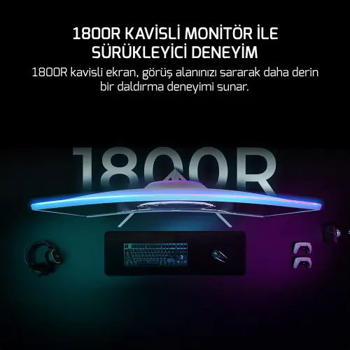 GamePower Vivid T40 24″ 1800R Curved RGB Beyaz 180Hz 0.5ms FHD Va Panel 2x2W Speaker Gaming Monitör (Sıfır Ölü Piksel Garantili)