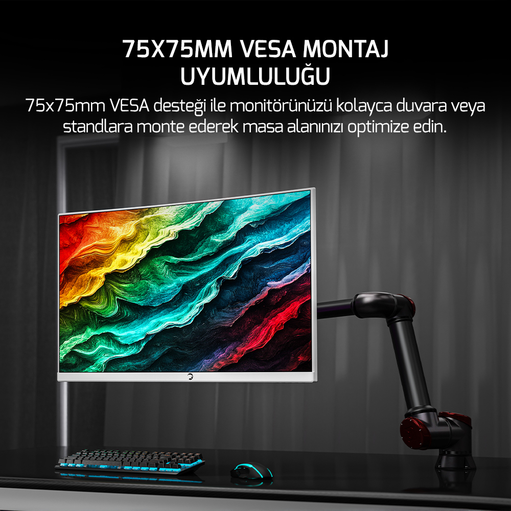 GamePower Vivid T40 24″ 1800R Curved RGB Beyaz 180Hz 0.5ms FHD Va Panel 2x2W Speaker Gaming Monitör (Sıfır Ölü Piksel Garantili)