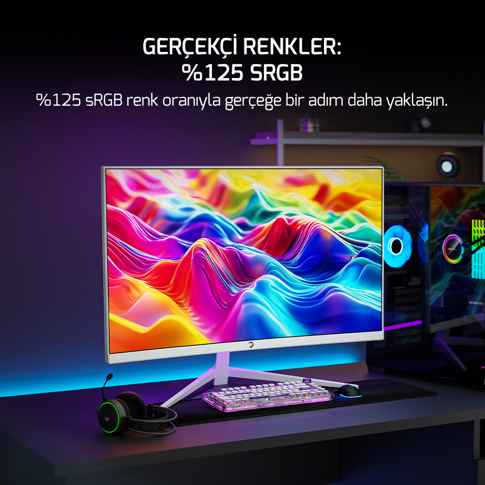 GamePower Vivid T40 24″ 1800R Curved RGB Beyaz 180Hz 0.5ms FHD Va Panel 2x2W Speaker Gaming Monitör (Sıfır Ölü Piksel Garantili)