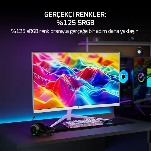 GamePower Vivid T40 24″ 1800R Curved RGB Beyaz 180Hz 0.5ms FHD Va Panel 2x2W Speaker Gaming Monitör (Sıfır Ölü Piksel Garantili)