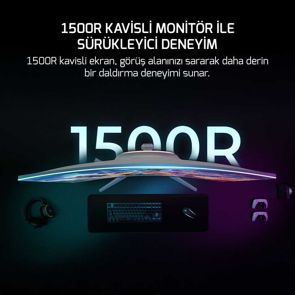 GamePower Vivid T50 27″ 1500R Curved RGB Beyaz 200Hz 0.5ms FHD 2x2W Speaker VA Gaming Monitör (Sıfır Ölü Piksel Garantili)