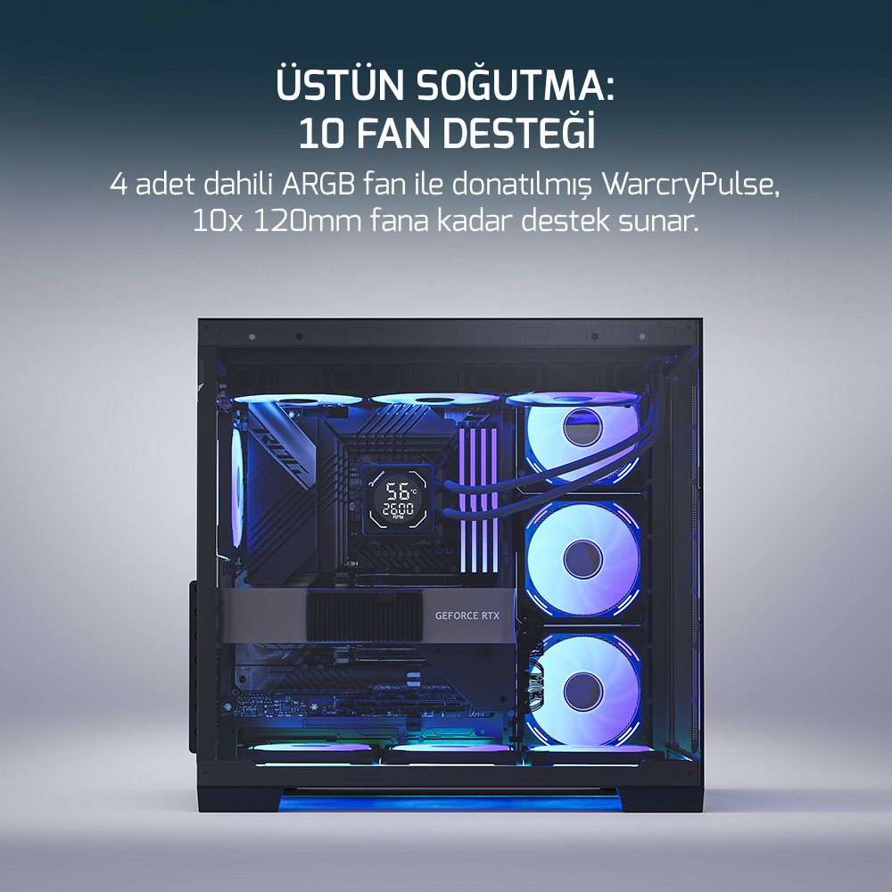 GamePower Warcry Pulse 4x12Cm ARGB Fan Temperli Cam ATX Gaming Kasa