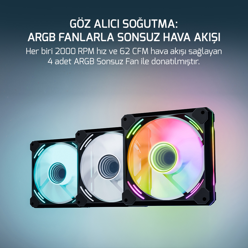 GamePower Warcry Pulse 4x12Cm ARGB Fan Temperli Cam ATX Gaming Kasa