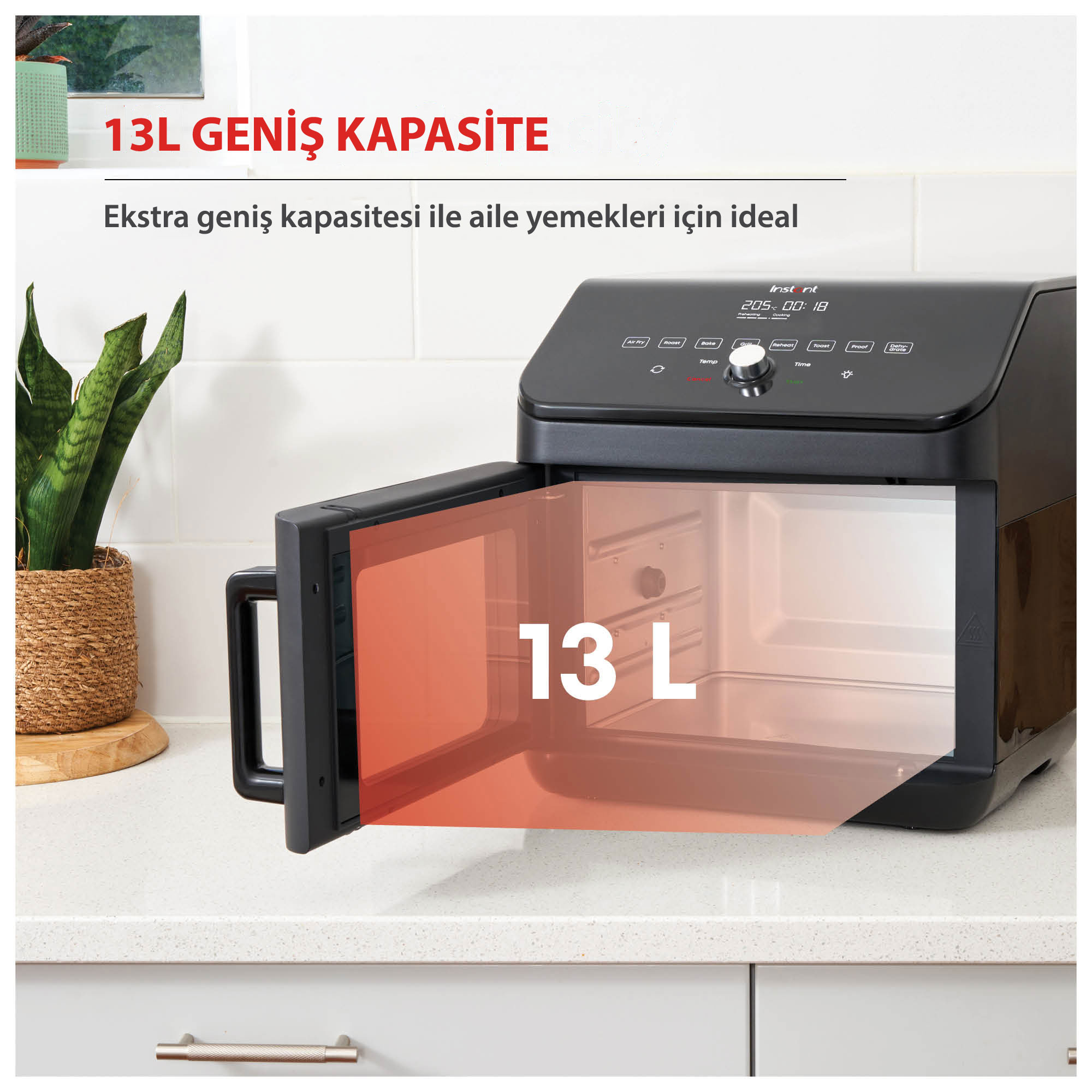 Instant Plus XL AirFryer, 13 Litre Sıcak Hava Fritözü, Kızartma, Izgara, Fırınlama, Tost Yapma, Isıtma ve Kurutma Airfryer Fırın