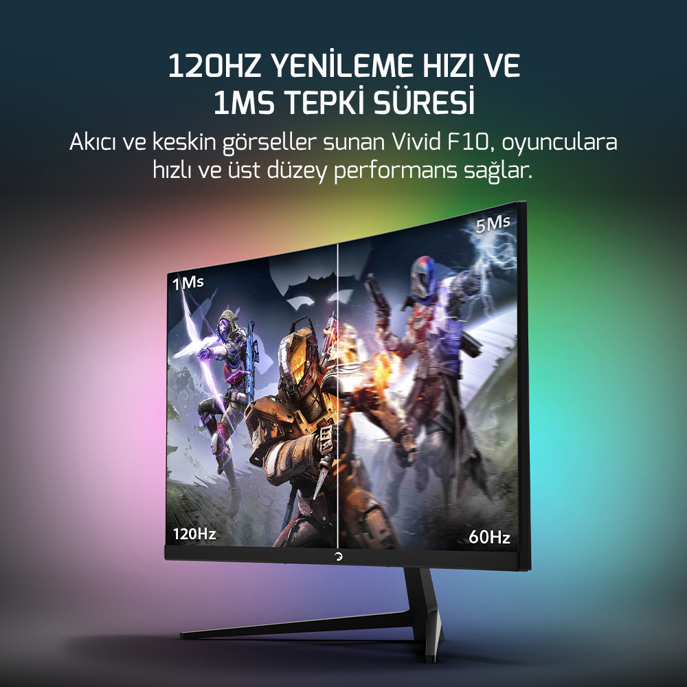 GamePower Vivid F10 24″ Curved RGB 120Hz 1ms FHD Va Panel 2x2W Speaker Gaming Monitör (Sıfır Ölü Piksel Garantili)