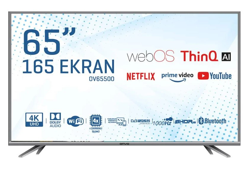 Onvo OV65500 4K Ultra HD 65″ 165 Ekran Uydu Alıcılı webOS Smart LED TV