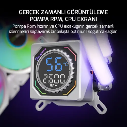 GamePower Skadi Square 360 ARGB Beyaz (RGB Borulu) 360mm Cpu Sıvı Soğutma 