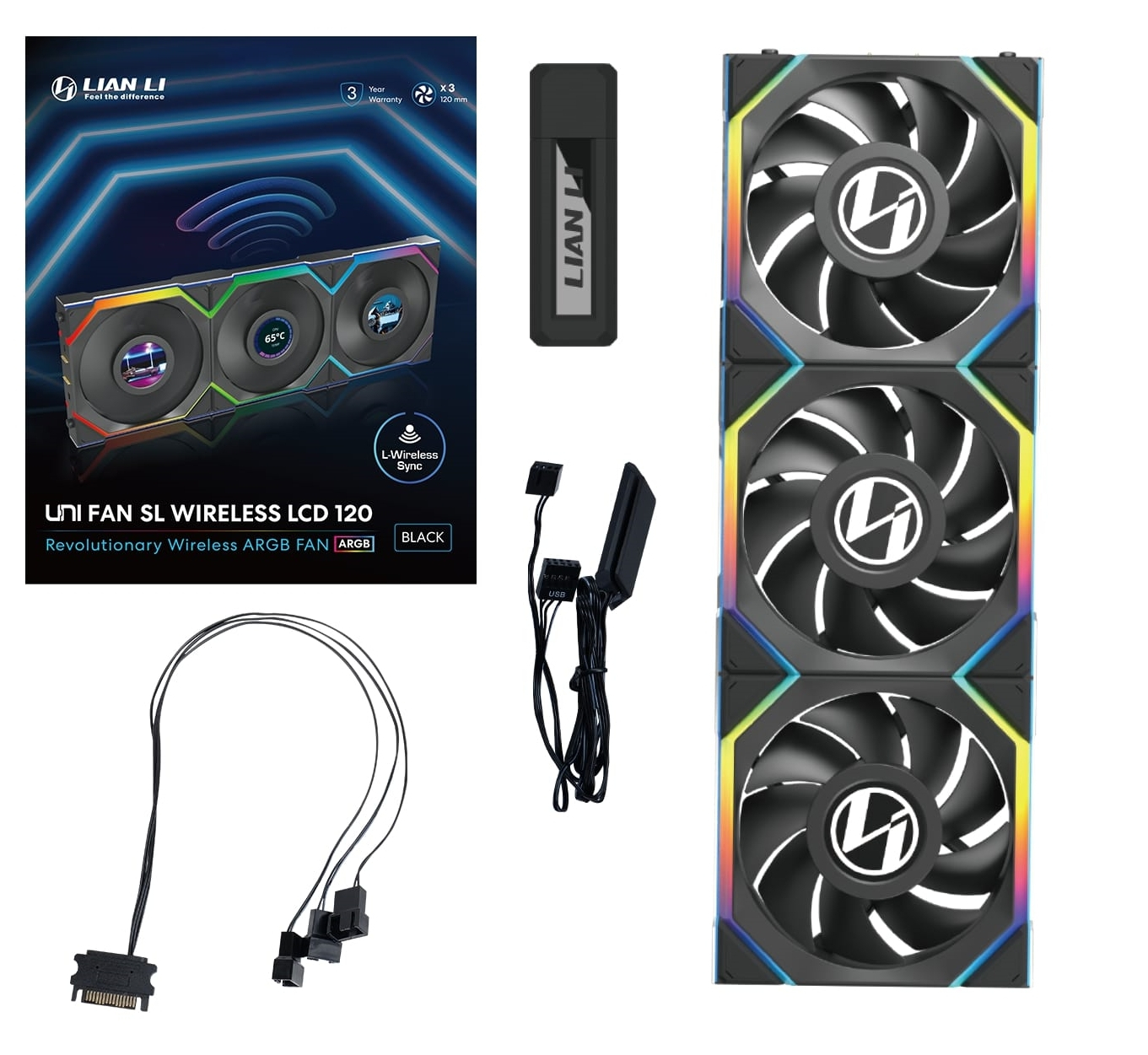 Lian Li UNI FAN SL WIRELESS LCD 3x120mm Siyah Kasa Fanı (G99.12SLLCD1W3B.00)